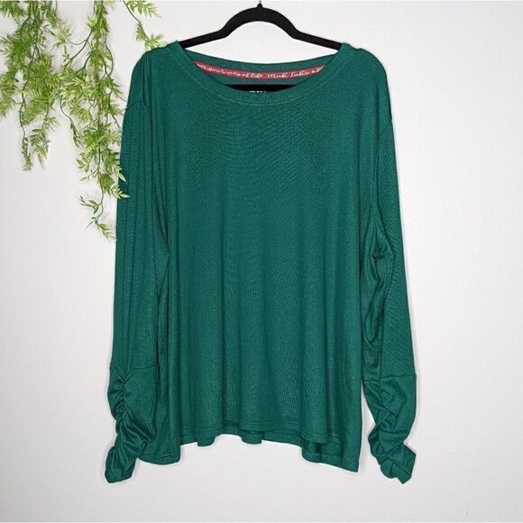 (Muk LUKS) Women's Plus Green Long Rouched SleeveTop 3X - Picture 1 of 9